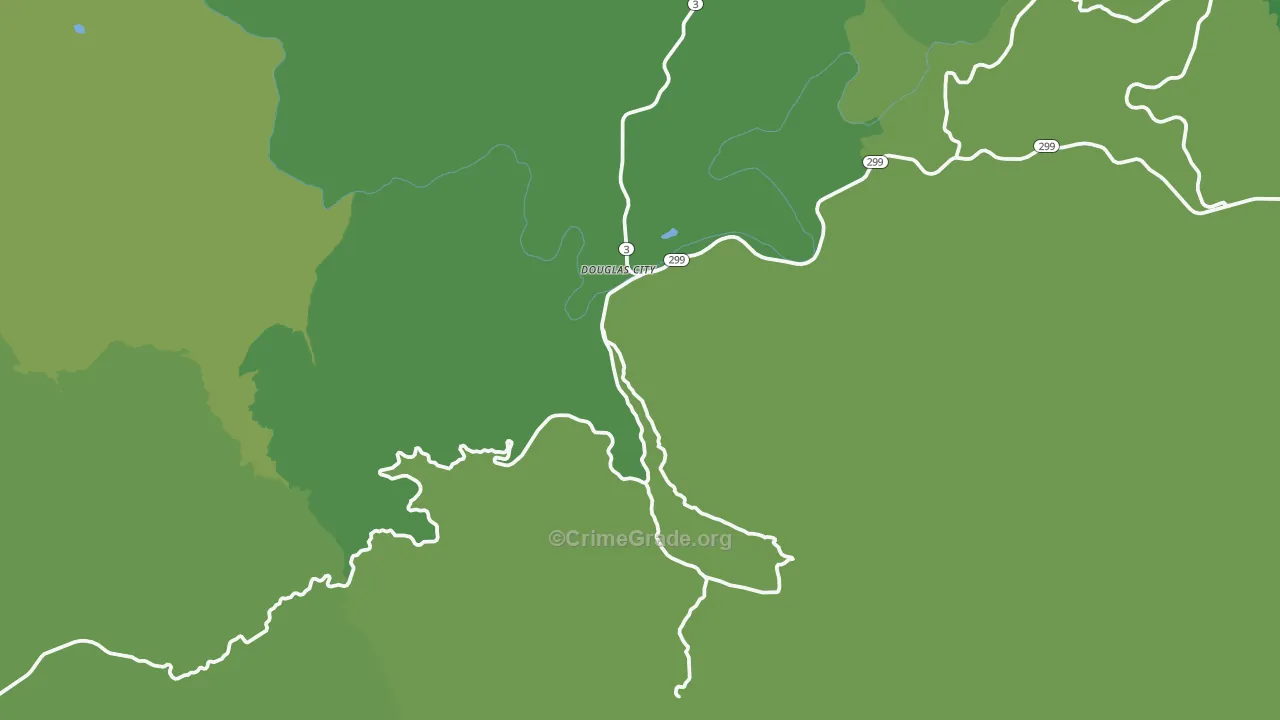 Douglas City, CA Map of Vehicle Theft Rates