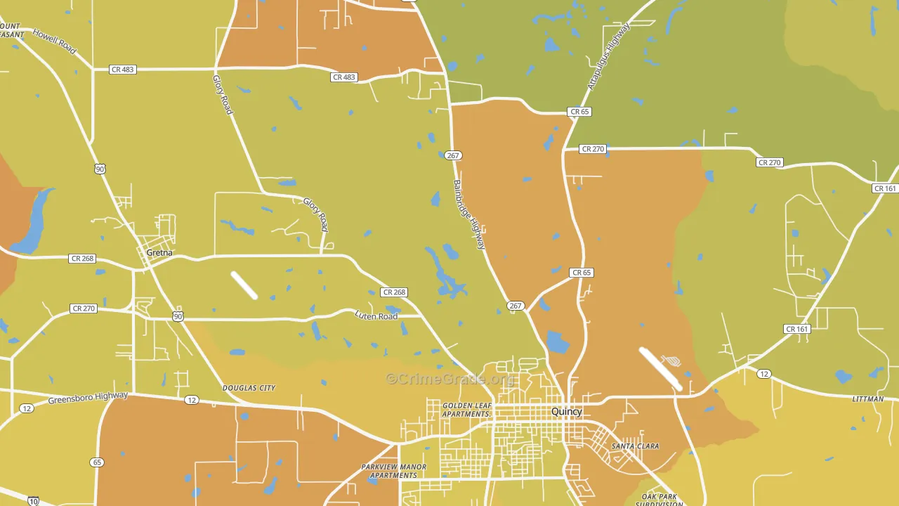 Douglas City, FL Map of Vehicle Theft Rates