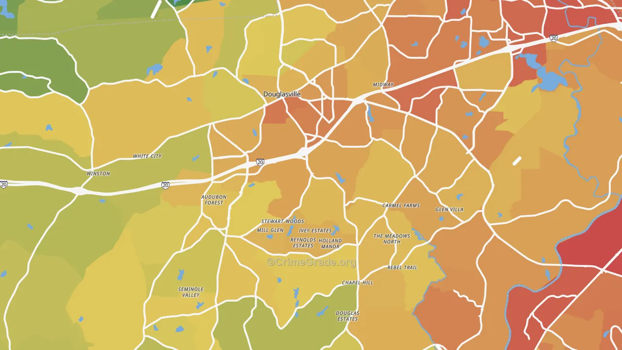 Douglas County, GA Map of Vehicle Theft Rates