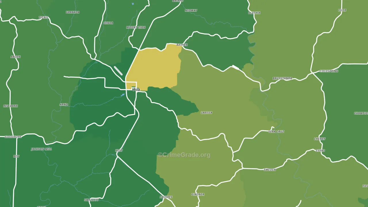 Douglas County, MO Map of Vehicle Theft Rates