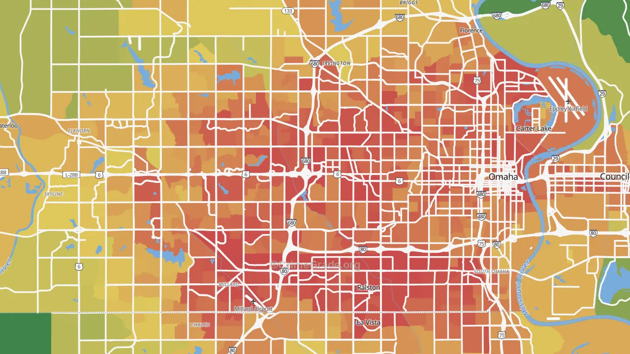 Douglas County, NE Map of Vehicle Theft Rates