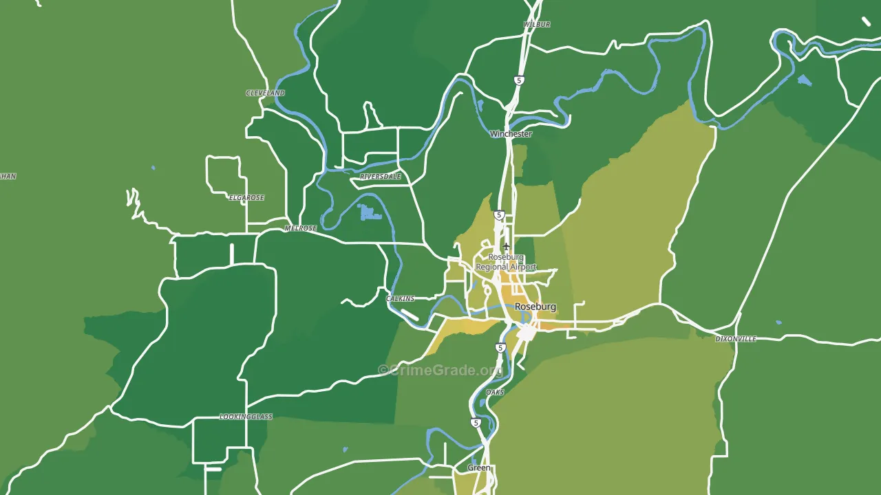 Douglas County, OR Map of Vehicle Theft Rates