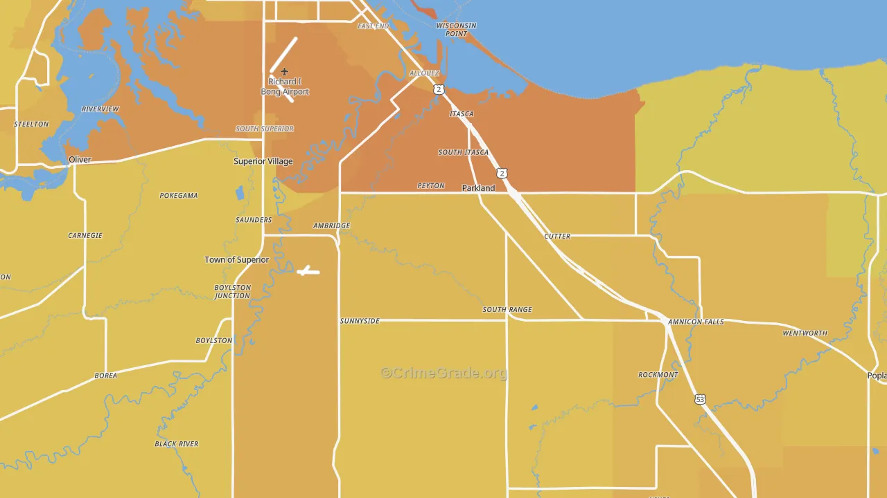 Douglas County, WI Map of Vehicle Theft Rates