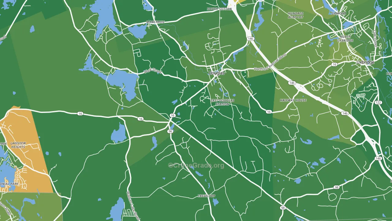 Douglas, MA Map of Vehicle Theft Rates