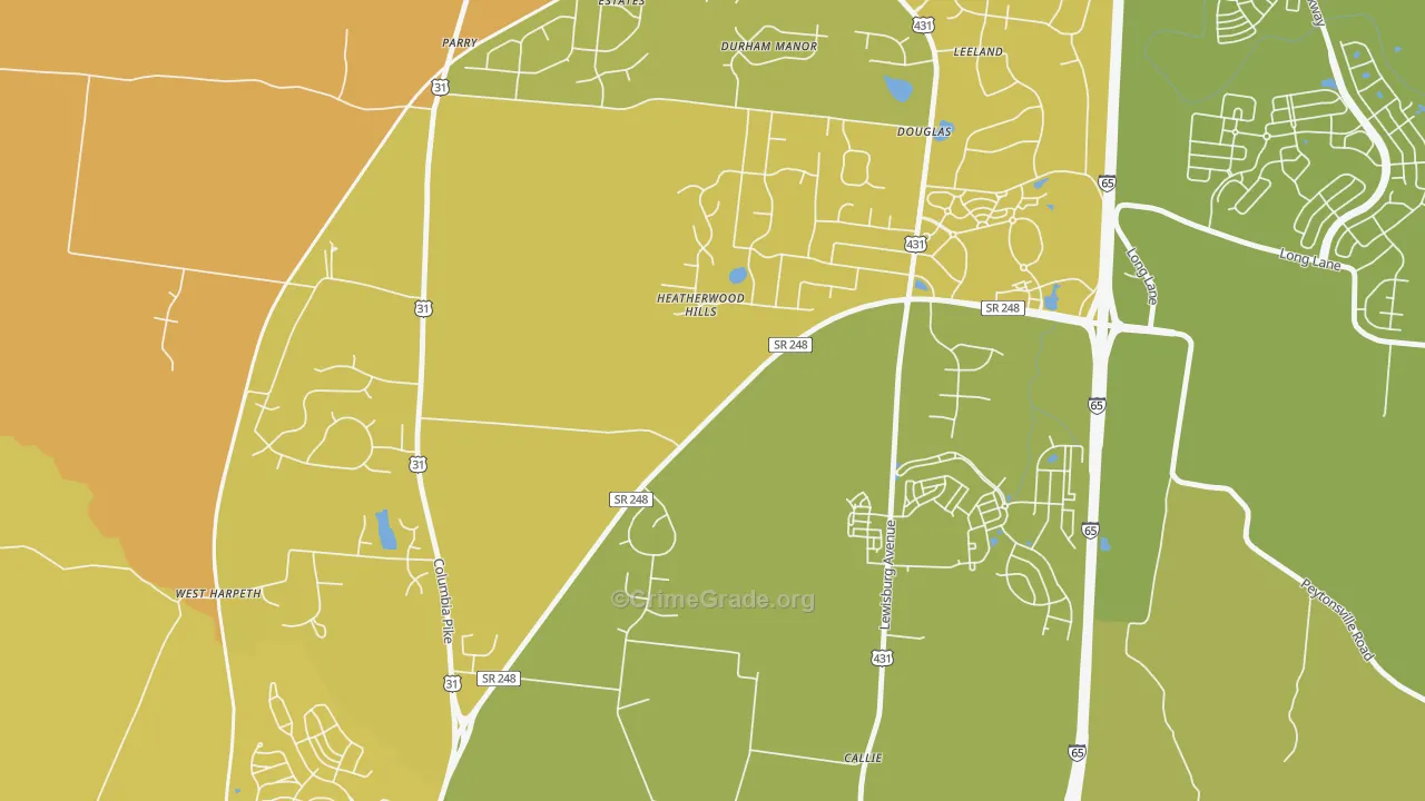 Douglas, TN Map of Vehicle Theft Rates