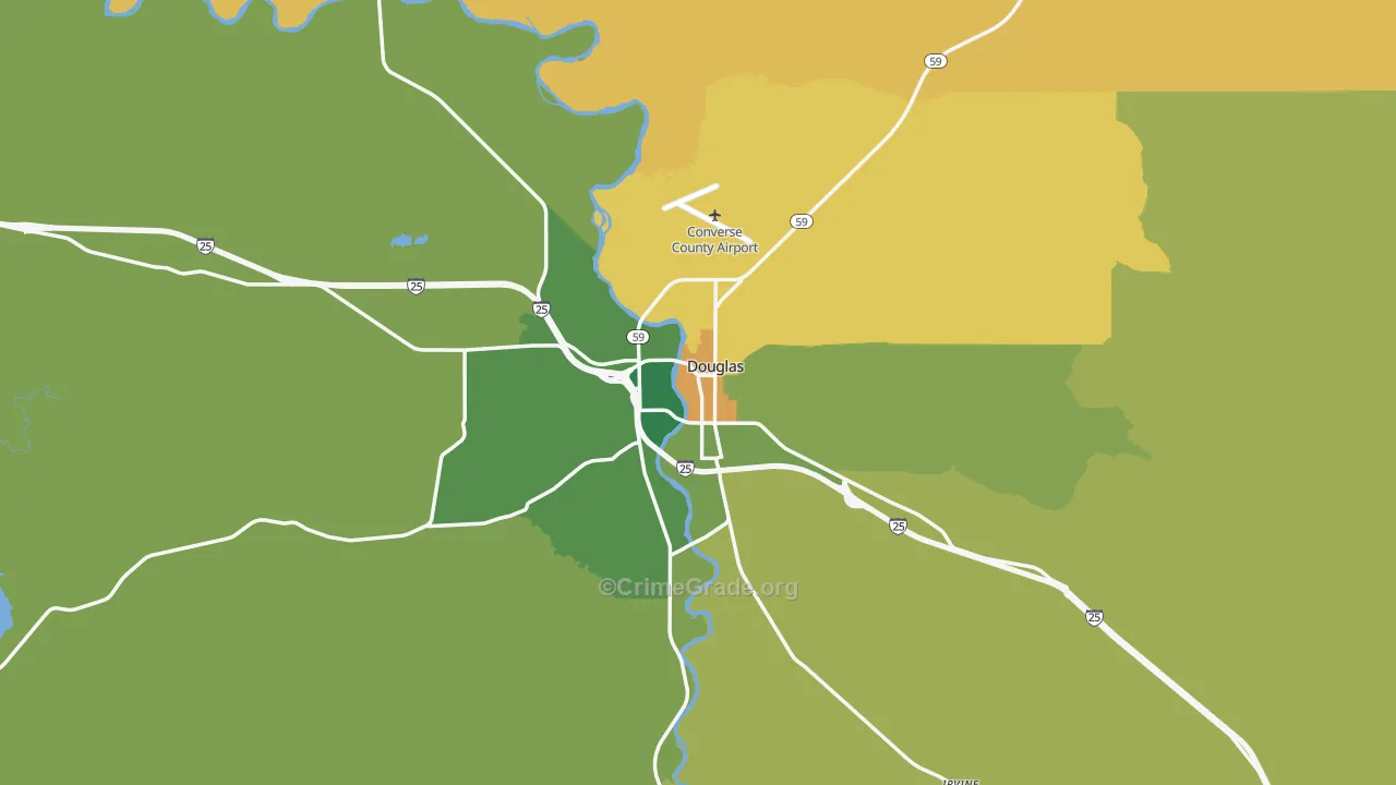 Douglas, WY Map of Vehicle Theft Rates