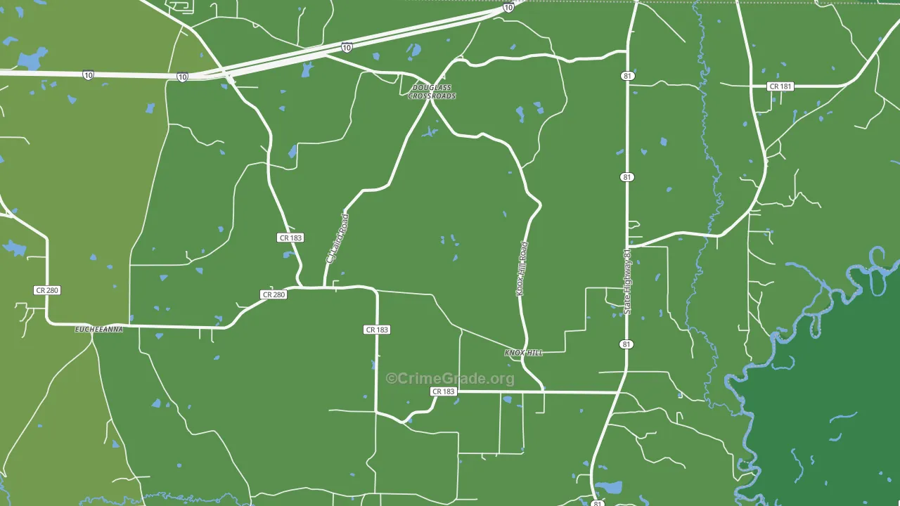 Douglass Crossroads, FL Map of Vehicle Theft Rates