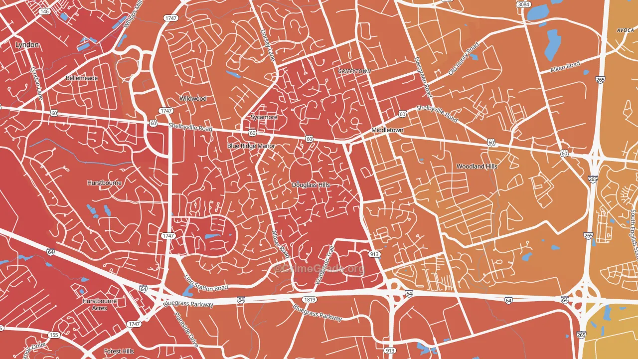 Douglass Hills, KY Map of Vehicle Theft Rates