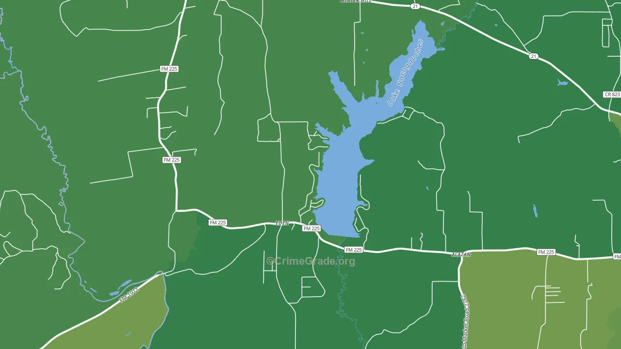 Douglass, TX Map of Vehicle Theft Rates