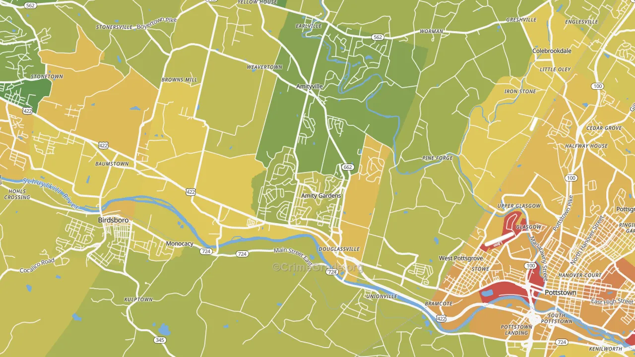 Douglassville, PA Map of Vehicle Theft Rates