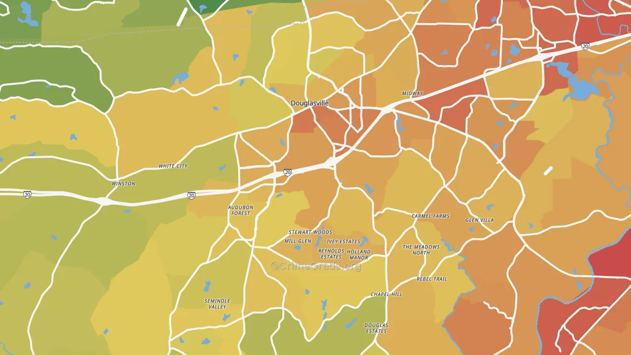 Douglasville, GA Map of Vehicle Theft Rates