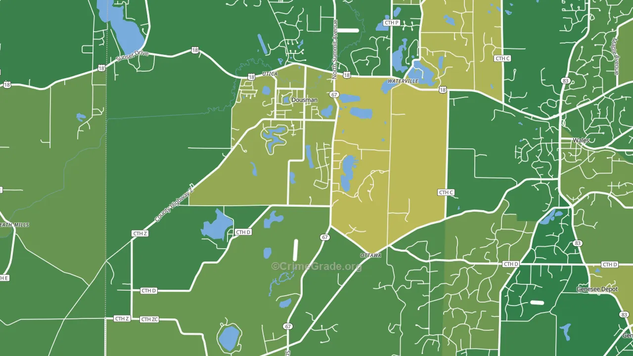 Dousman, WI Map of Vehicle Theft Rates