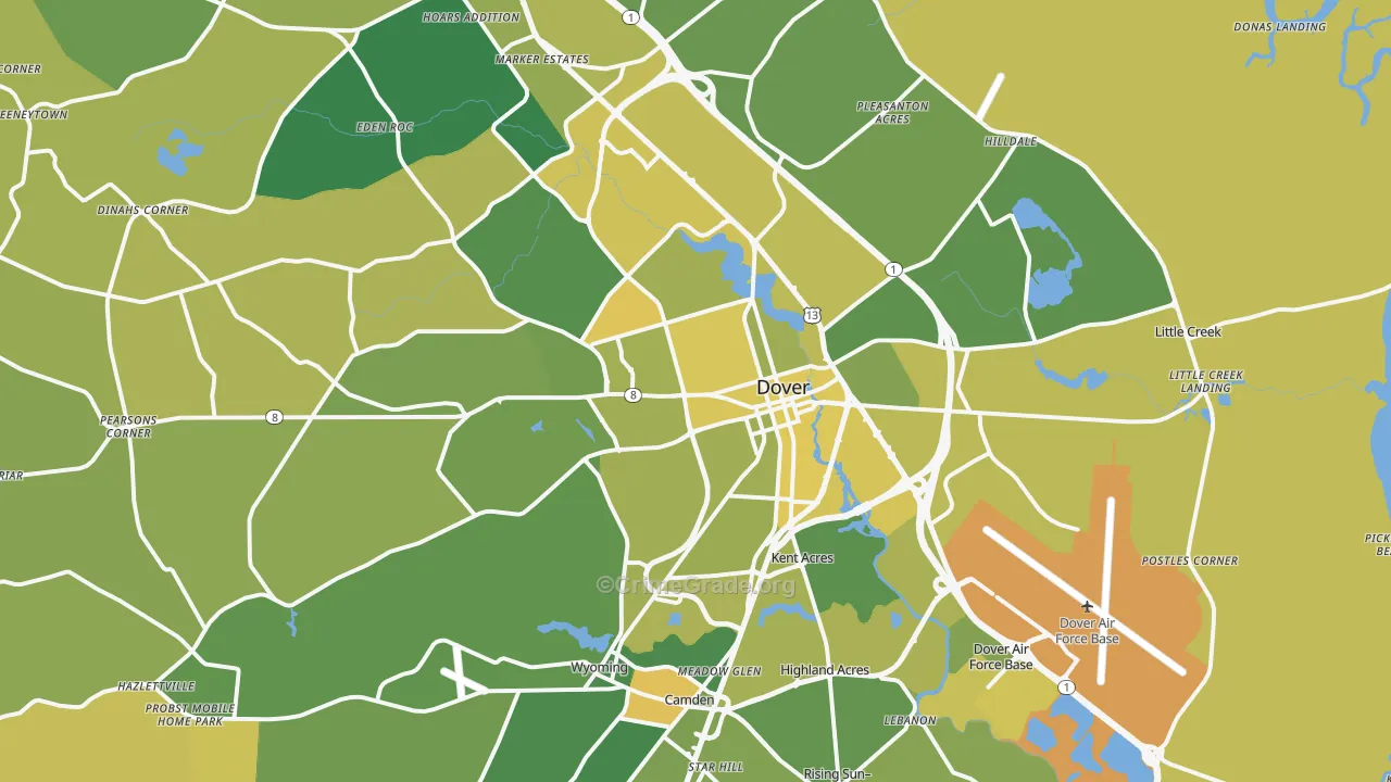 Dover, DE Map of Vehicle Theft Rates