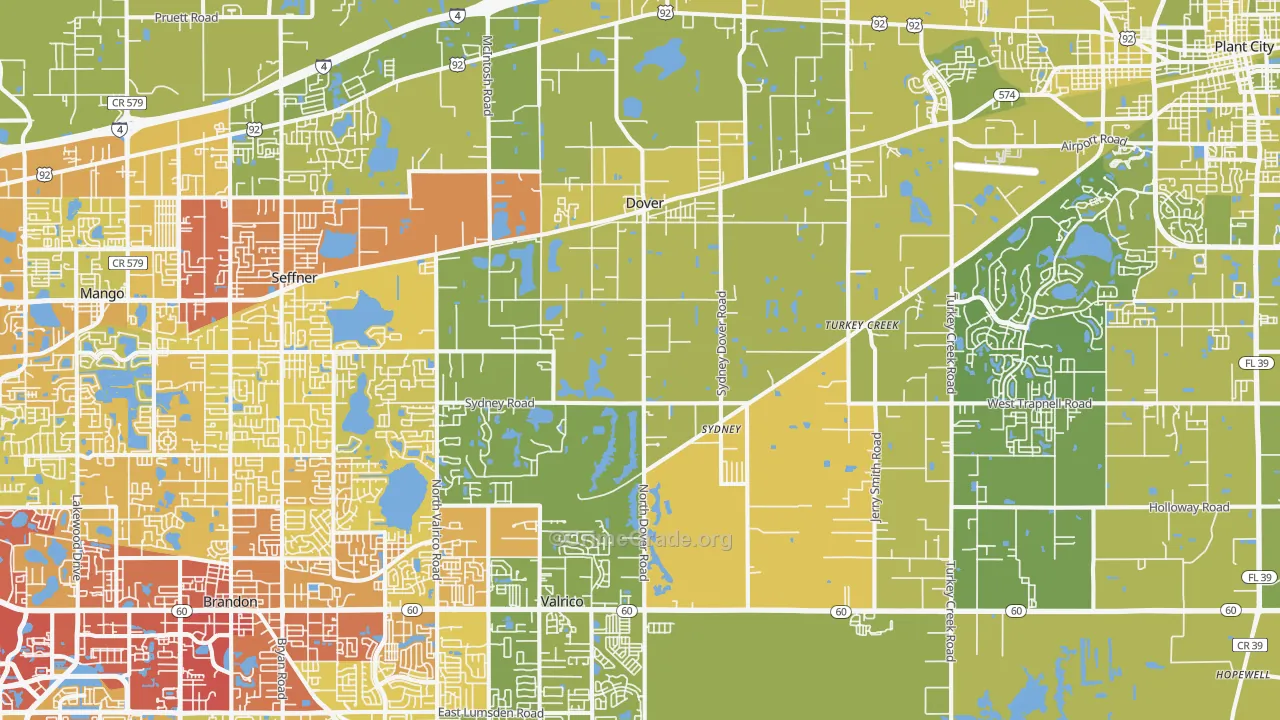 Dover, FL Map of Vehicle Theft Rates