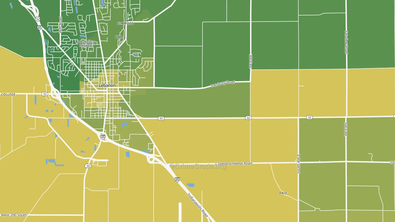 Dover, IN Map of Vehicle Theft Rates