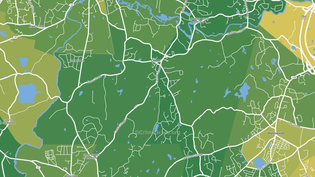 Dover, MA Map of Vehicle Theft Rates