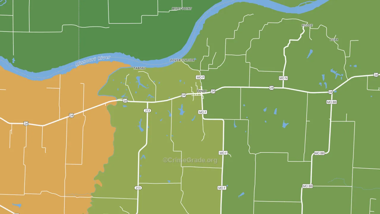 Dover, MO Map of Vehicle Theft Rates
