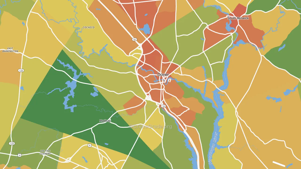 Dover, NH Map of Vehicle Theft Rates