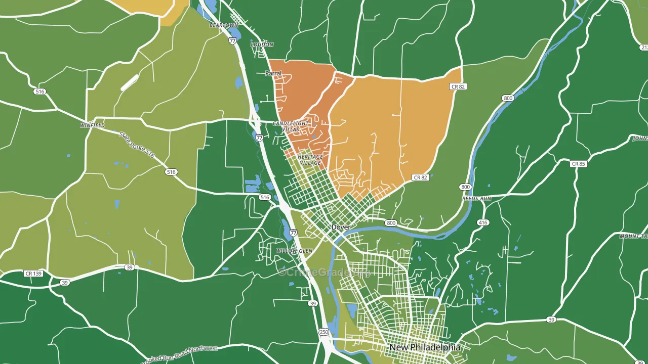 Dover, OH Map of Vehicle Theft Rates