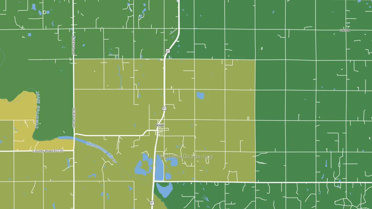 Dover, OK Map of Vehicle Theft Rates