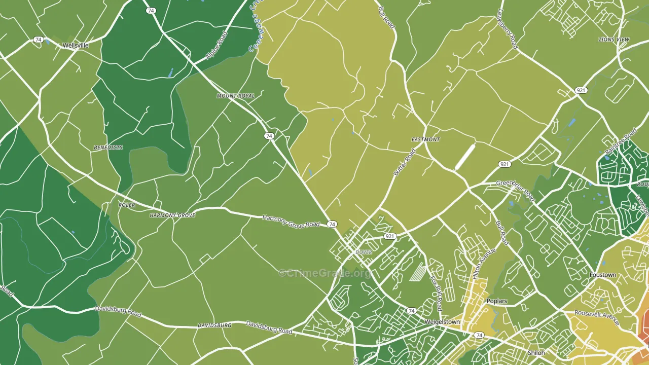 Dover, PA Map of Vehicle Theft Rates