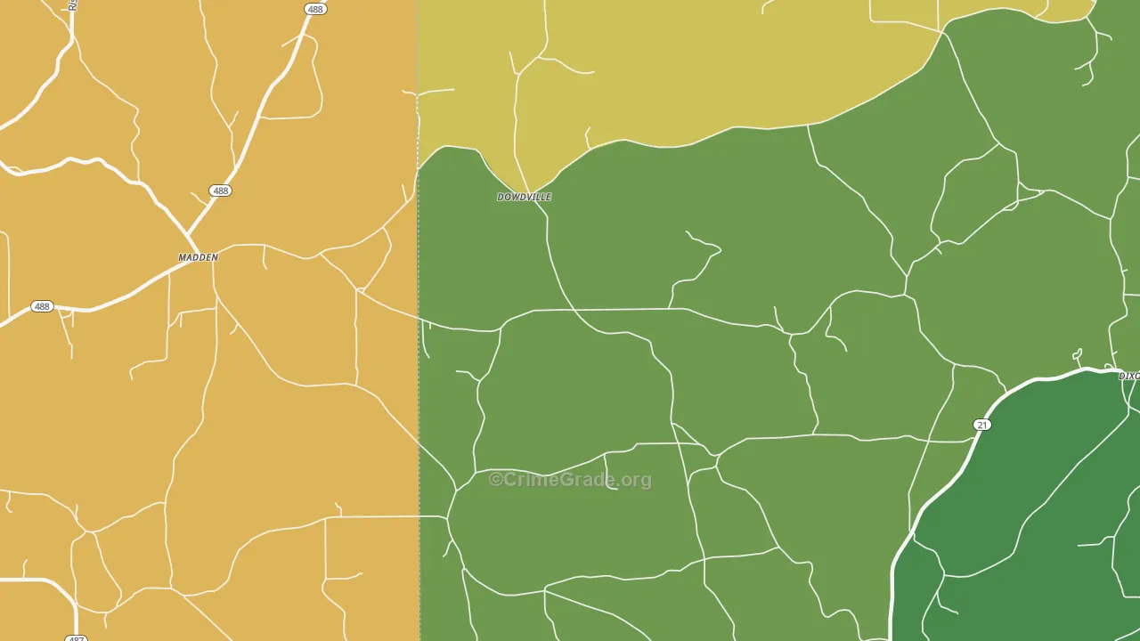 Dowdville, MS Map of Vehicle Theft Rates
