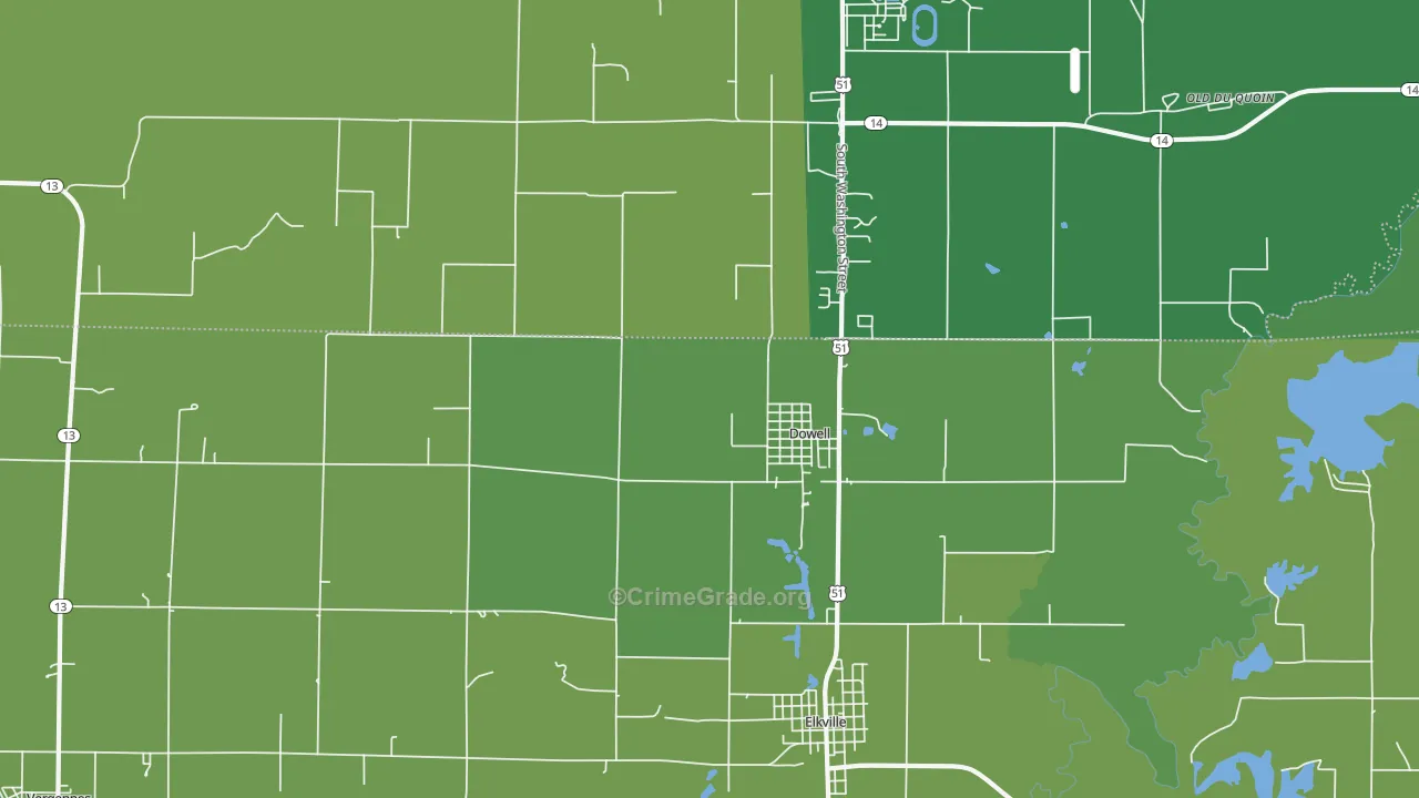 Dowell, IL Map of Vehicle Theft Rates