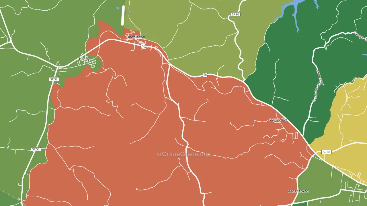 Dowelltown, TN Map of Vehicle Theft Rates