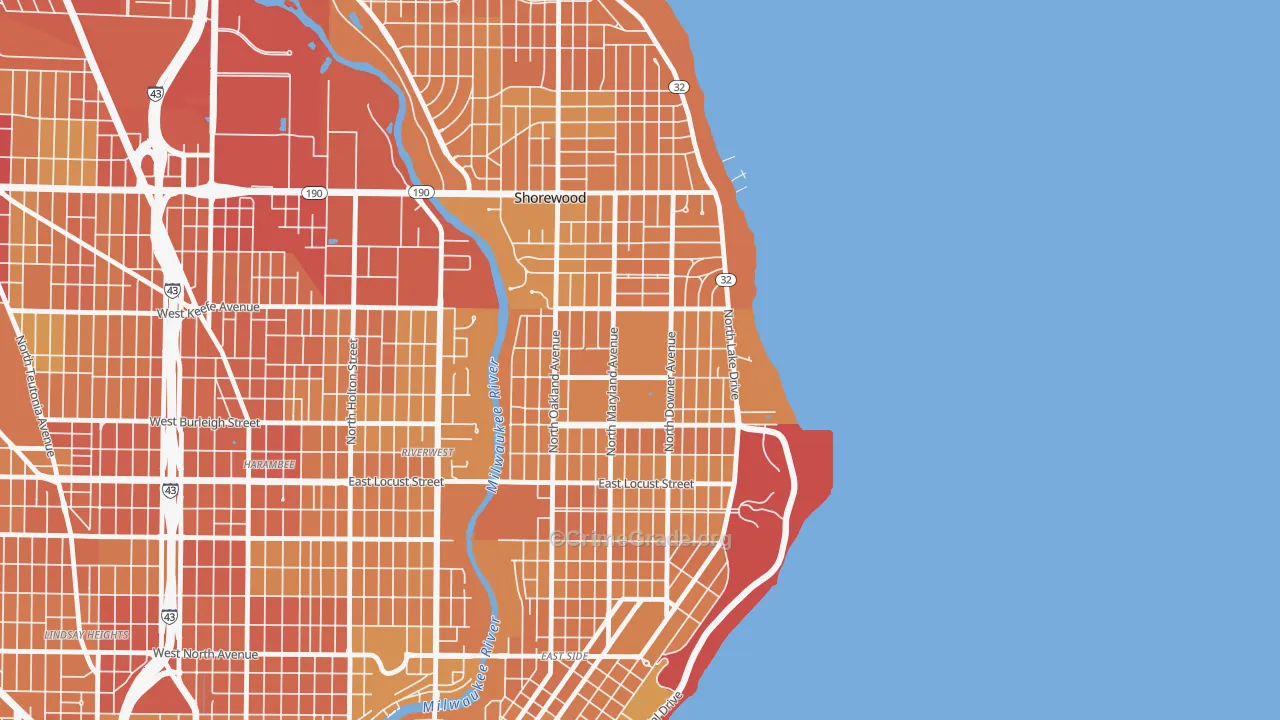 Downer Woods, Milwaukee, WI Map of Vehicle Theft Rates