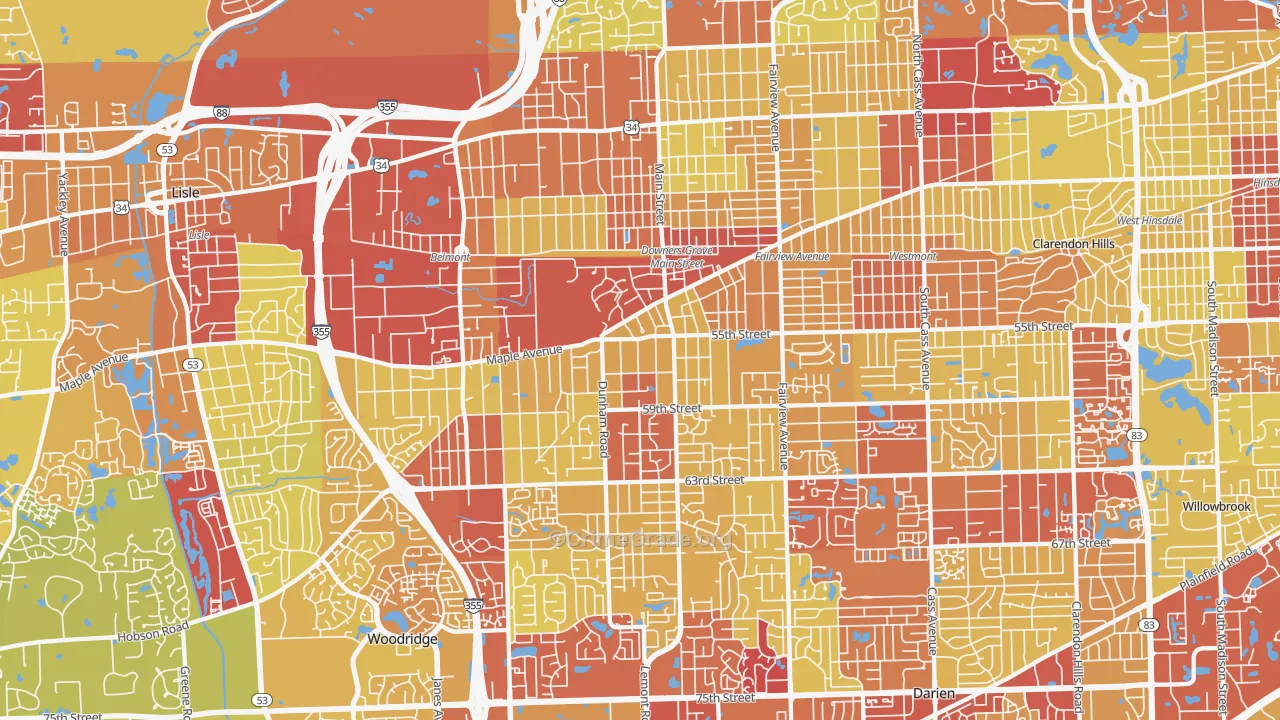 Downers Grove, IL Map of Vehicle Theft Rates