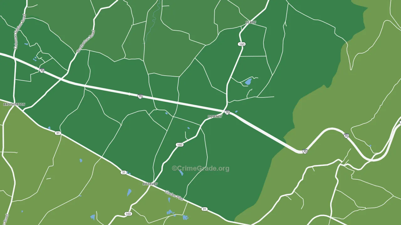 Downey, PA Map of Vehicle Theft Rates