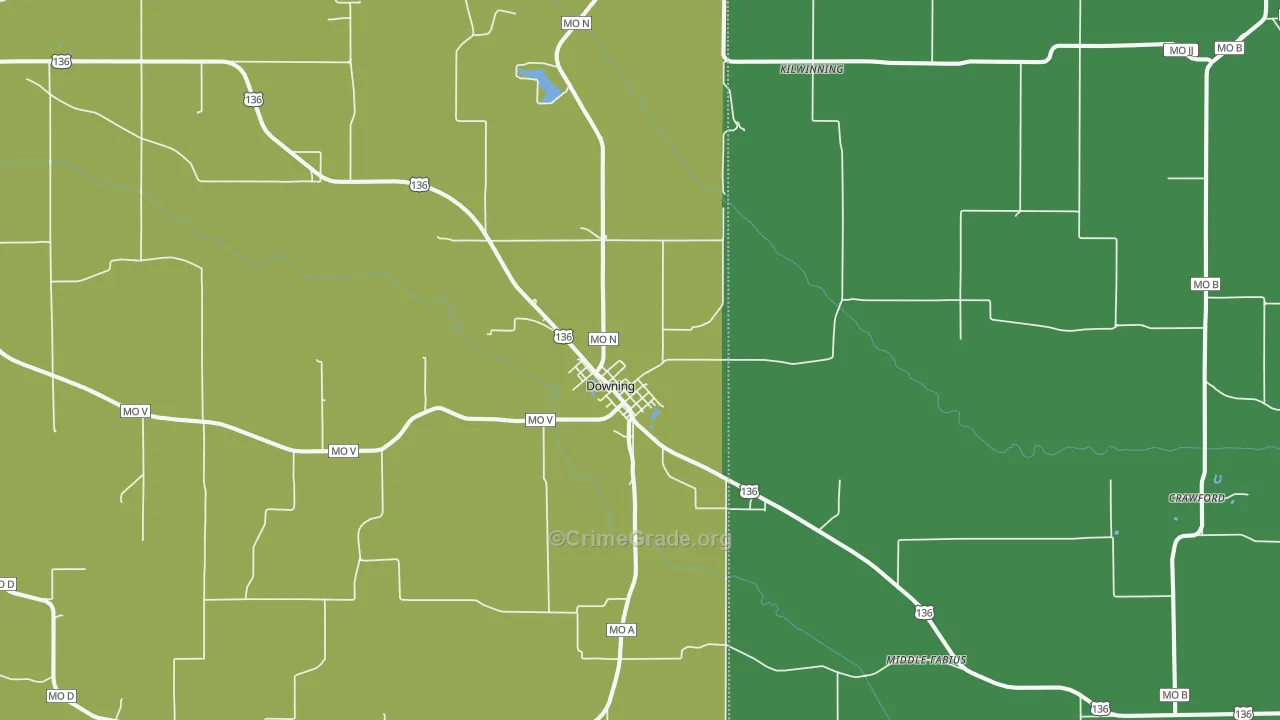 Downing, MO Map of Vehicle Theft Rates