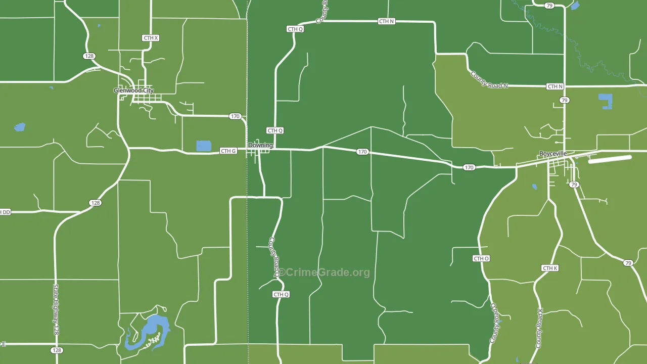 Downing, WI Map of Vehicle Theft Rates