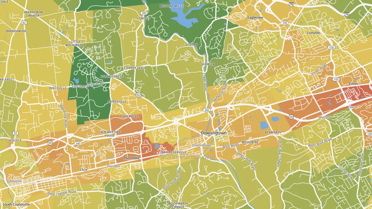 Downingtown, PA Map of Vehicle Theft Rates
