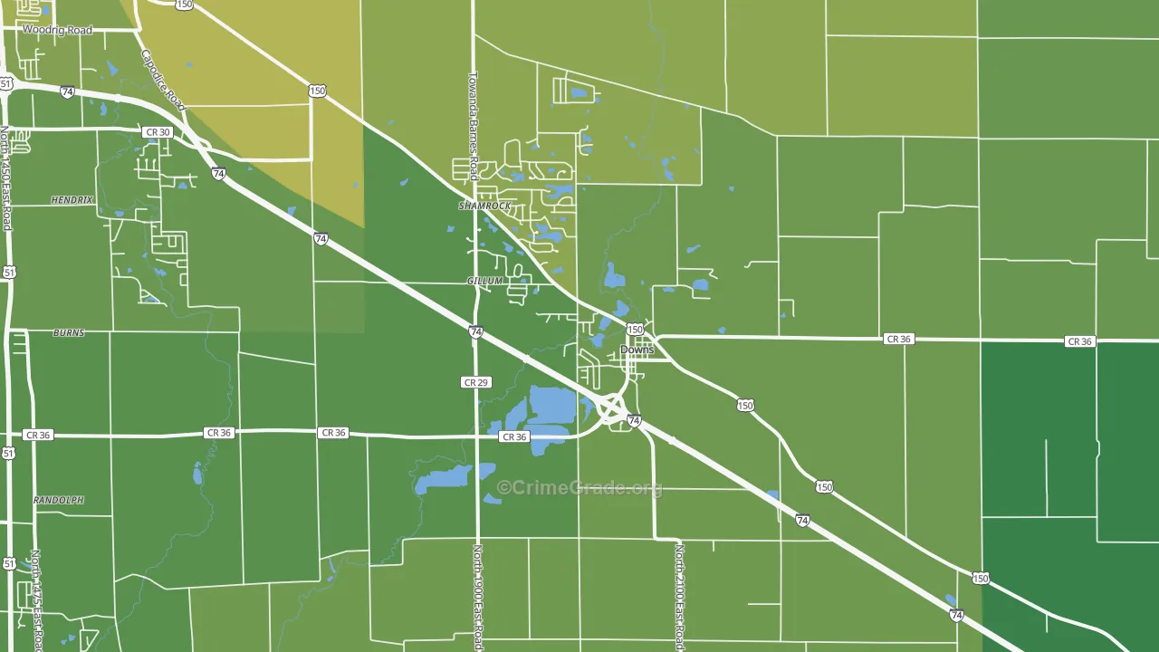 Downs, IL Map of Vehicle Theft Rates
