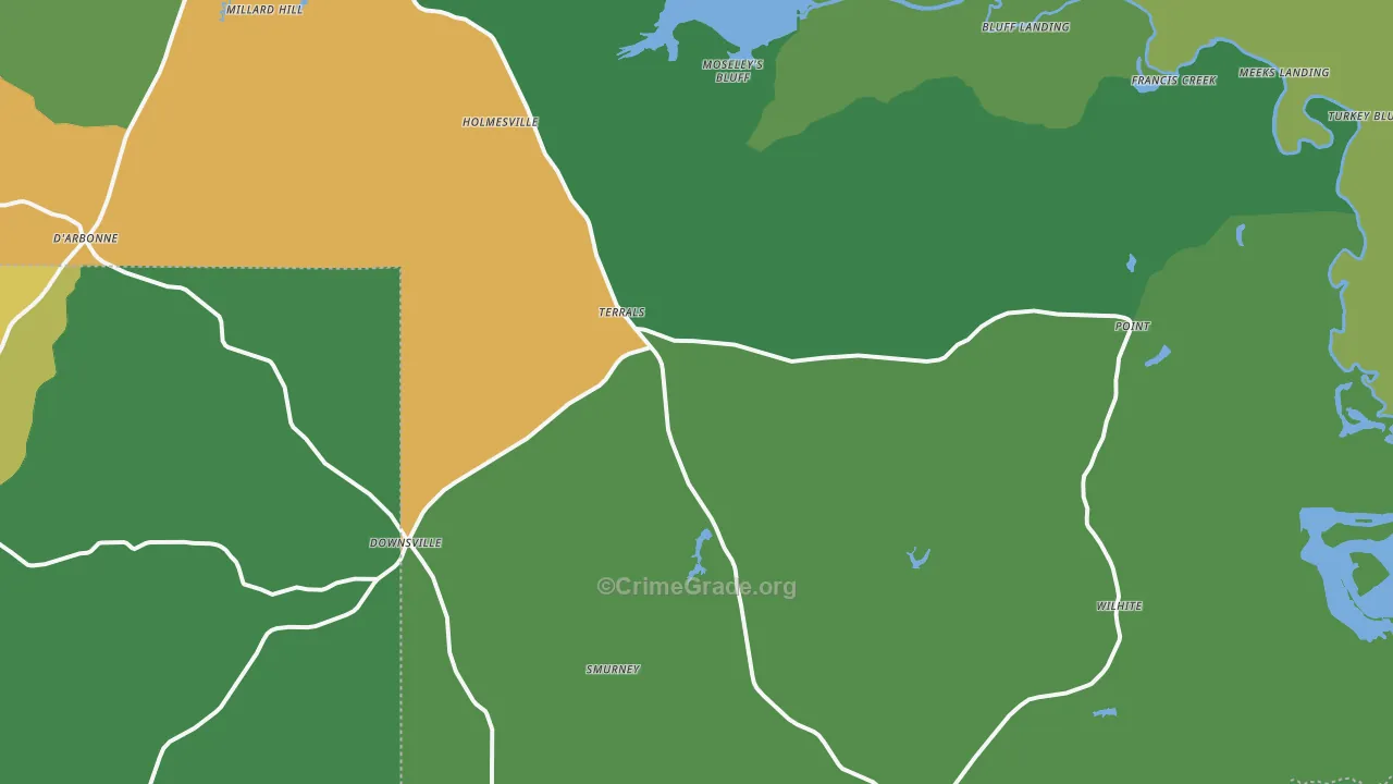 Downsville, LA Map of Vehicle Theft Rates