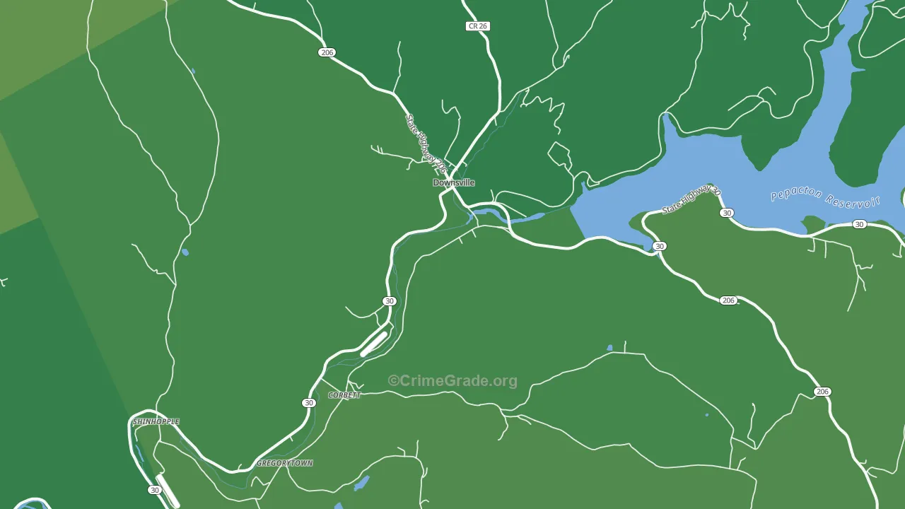 Downsville, NY Map of Vehicle Theft Rates