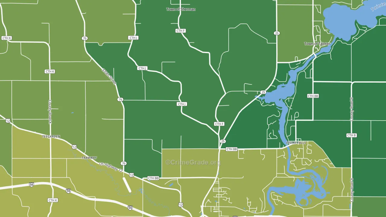 Downsville, WI Map of Vehicle Theft Rates