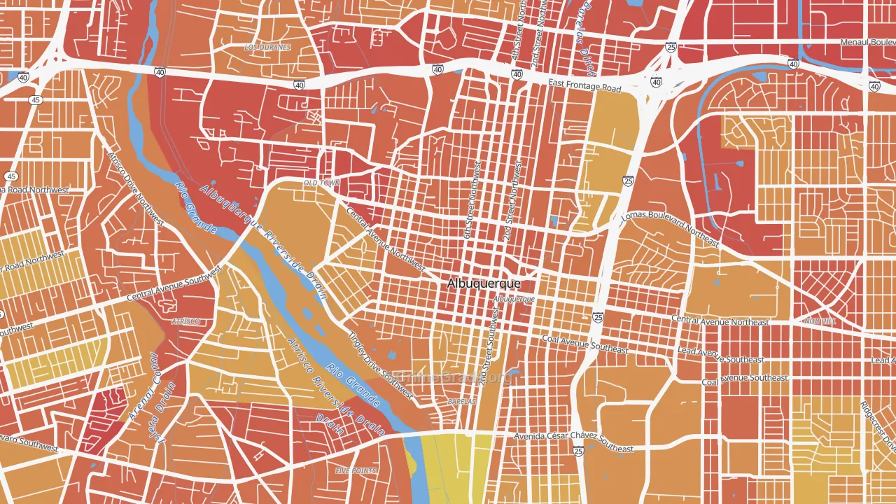 Downtown, Albuquerque, NM Map of Vehicle Theft Rates