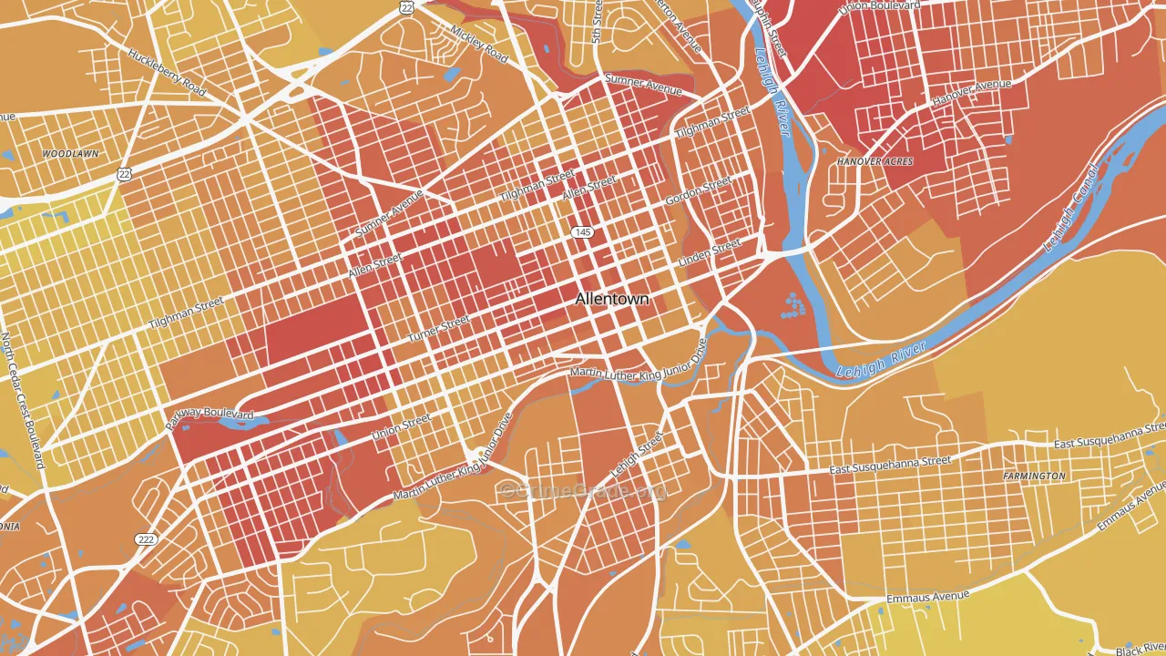 Downtown, Allentown, PA Map of Vehicle Theft Rates