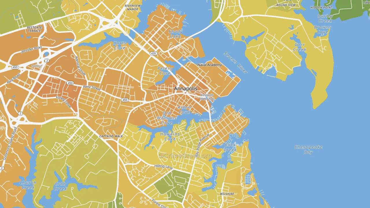 Downtown Annapolis, Annapolis, MD Map of Vehicle Theft Rates