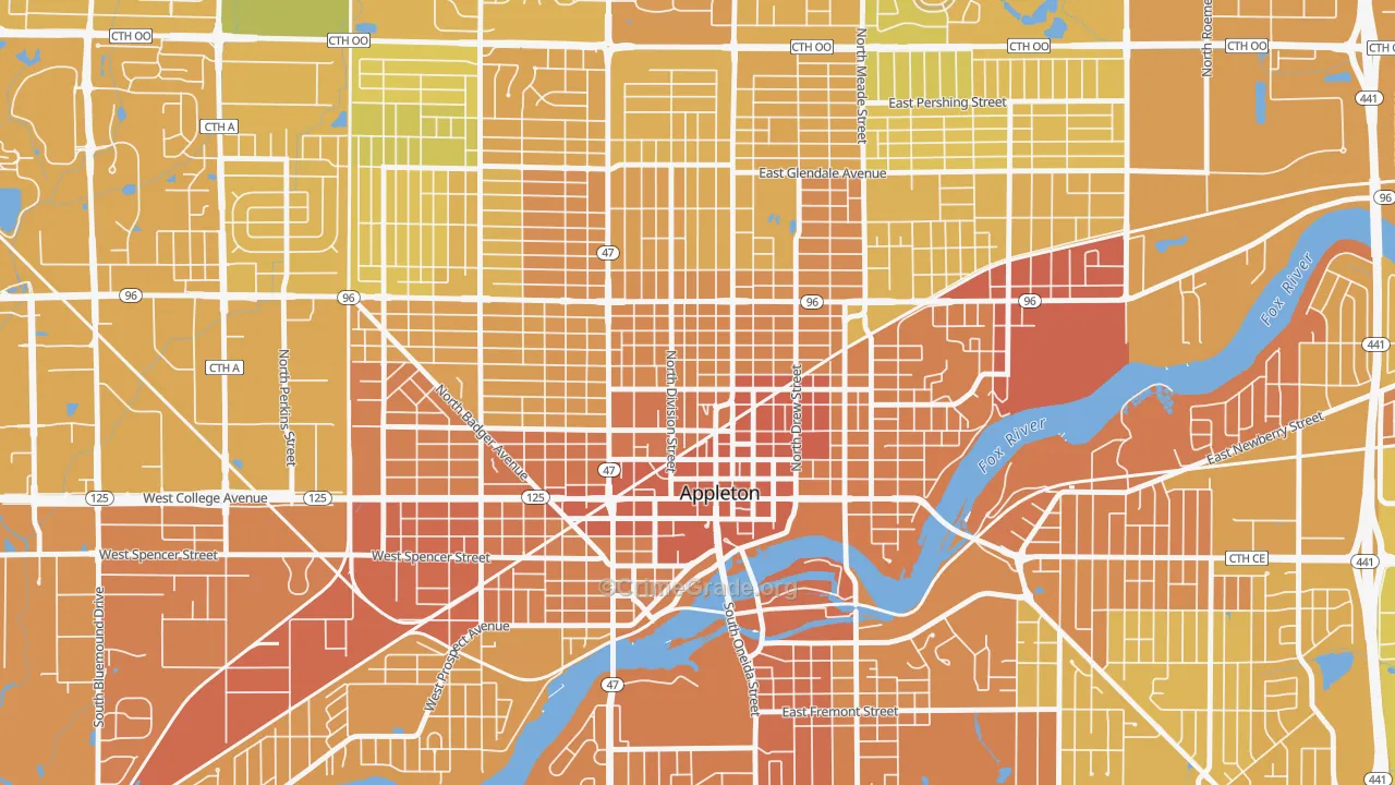 Downtown Appleton, Appleton, WI Map of Vehicle Theft Rates