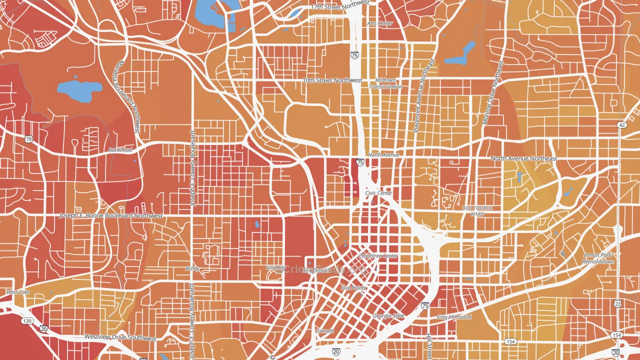 Downtown, Atlanta, GA Map of Vehicle Theft Rates