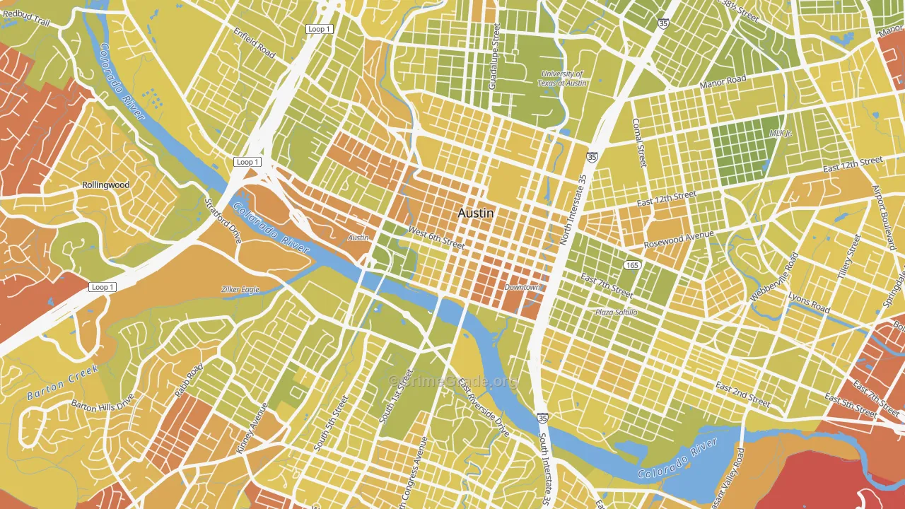Downtown Austin, Austin, TX Map of Vehicle Theft Rates