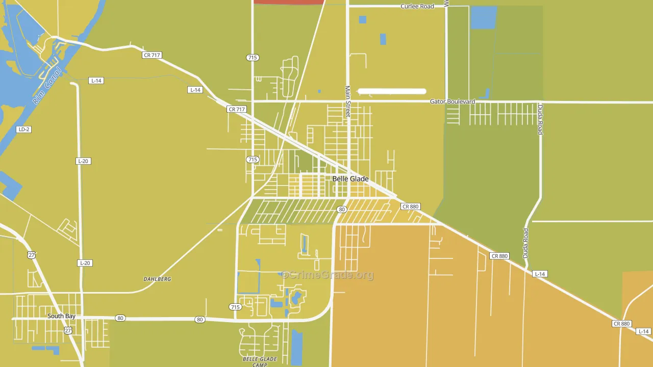 Downtown Belle Glade, Belle Glade, FL Map of Vehicle Theft Rates