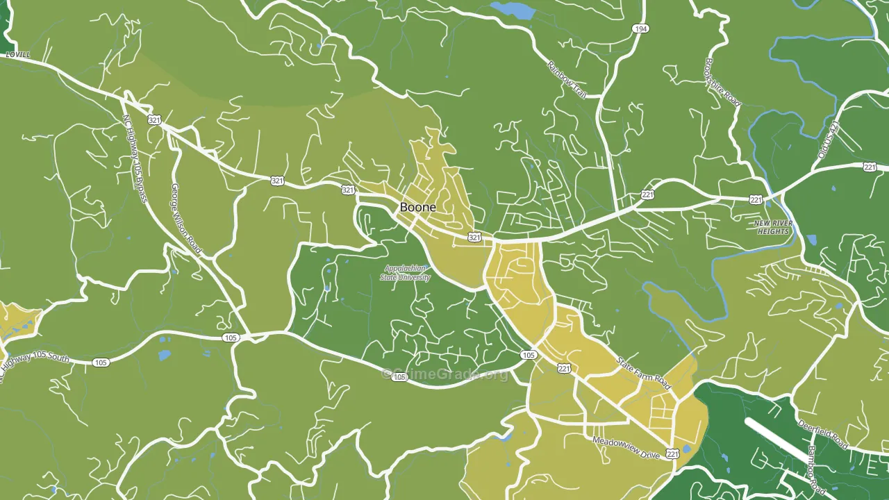 Downtown Boone, Boone, NC Map of Vehicle Theft Rates
