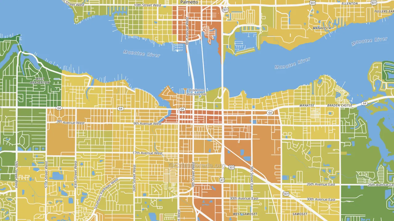 Downtown Bradenton, Bradenton, FL Map of Vehicle Theft Rates
