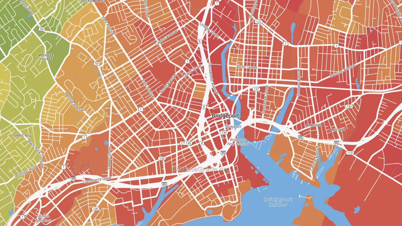 Downtown Bridgeport, Bridgeport, CT Map of Vehicle Theft Rates