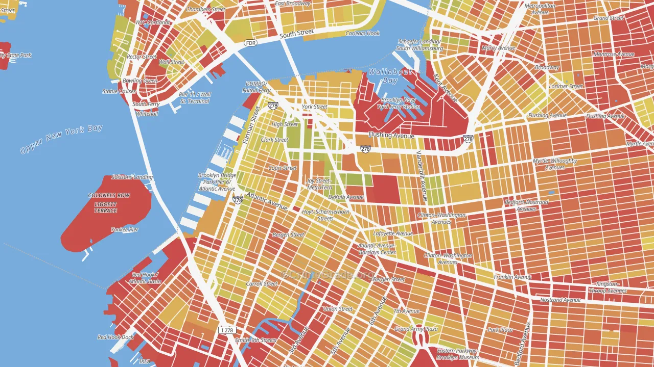 Downtown Brooklyn, Brooklyn, NY Map of Vehicle Theft Rates