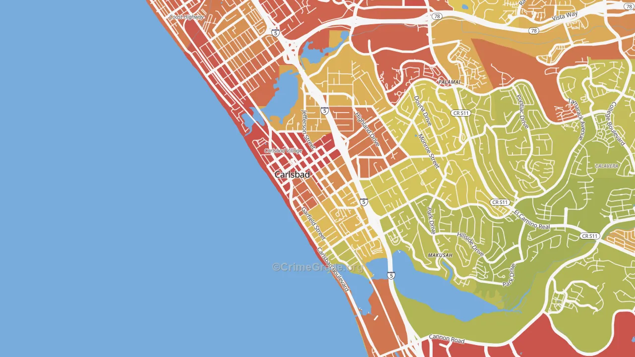 Downtown Carlsbad, Carlsbad, CA Map of Vehicle Theft Rates